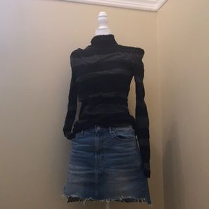 Long sleeve turtleneck  top with stripes and lace